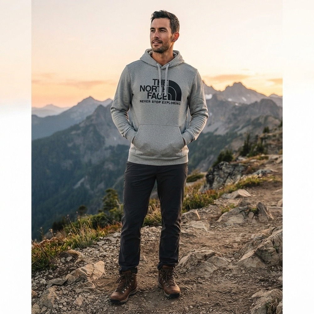 The North Face Never Stop Exploring Pullover Hoodie Logo Graphic Gray Large